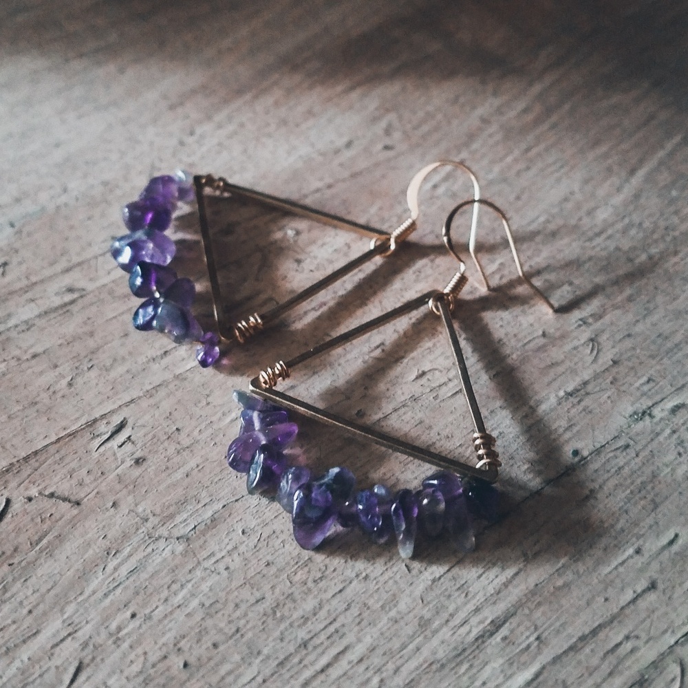 "Vivid By Virtue"- Geometric Amethyst Earings